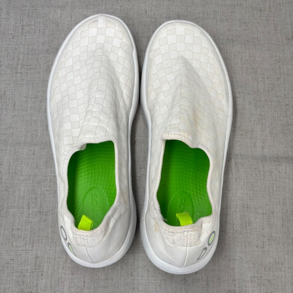 OOFOS OOmg Eezee Low Shoes White Checker Canvas Recovery Sneaker Women Size 11 - Picture 7 of 11